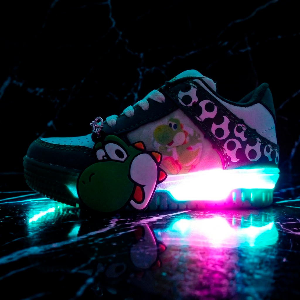 Tenis Luces Led Mario Bros Dunk 15/17 con Llavero de Regalo de Yoshi (Clon Nacional) • Envio Gratis
