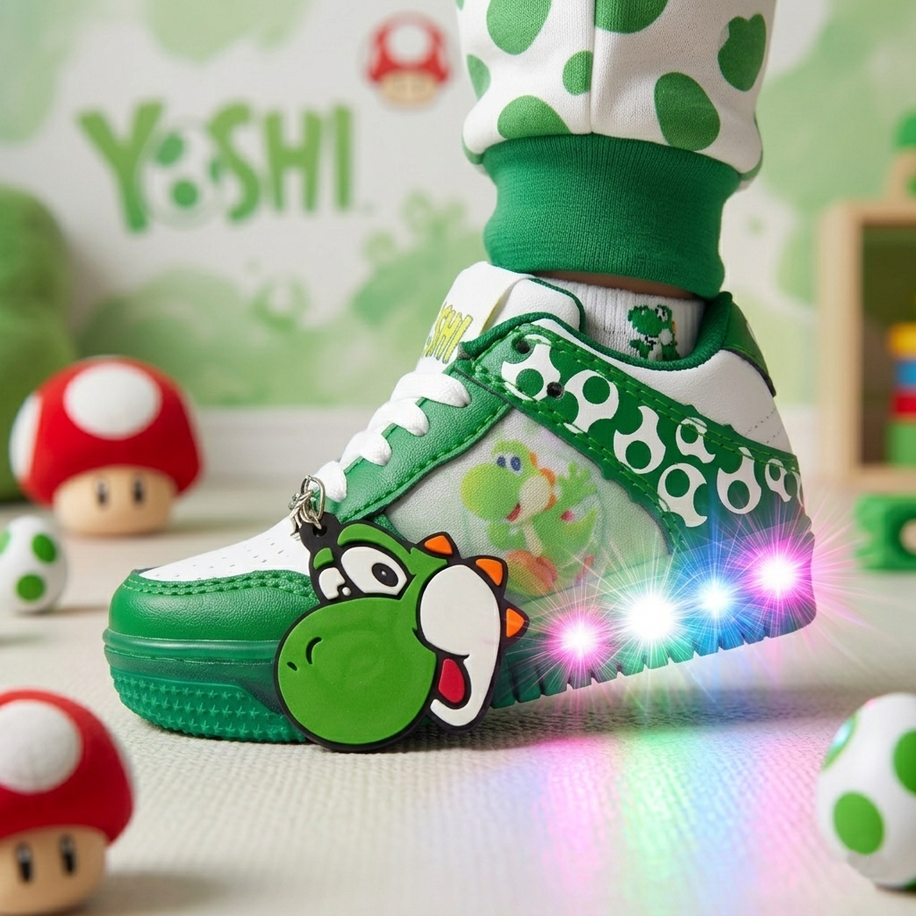 Tenis Luces Led Mario Bros Dunk 15/17 con Llavero de Regalo de Yoshi (Clon Nacional) • Envio Gratis