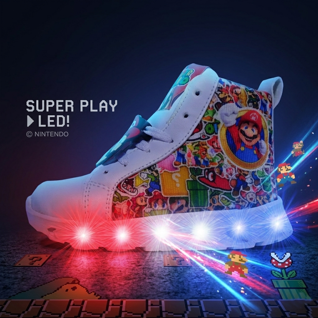 Tenis Botita Luces LED 18/21 Mario Bros • Envio Gratis