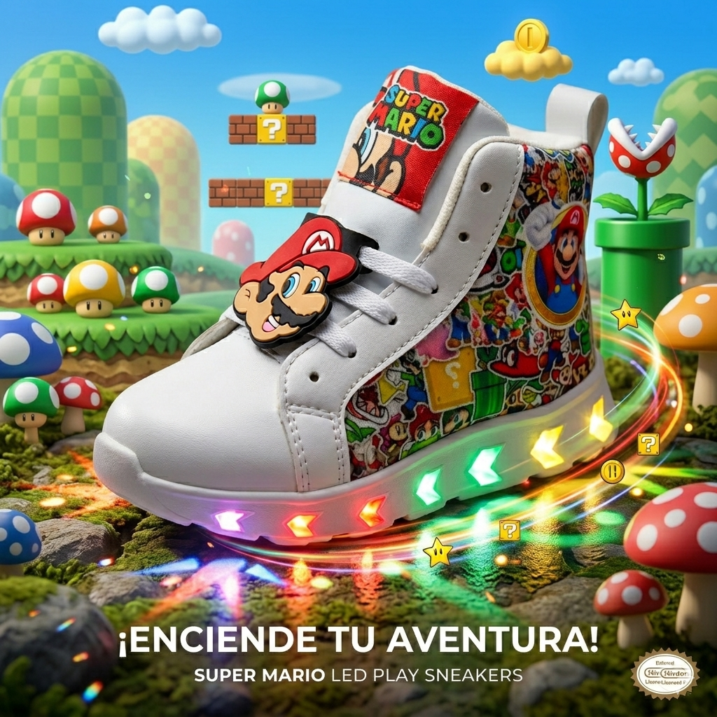 Tenis Botita Luces LED 18/21 Mario Bros • Envio Gratis